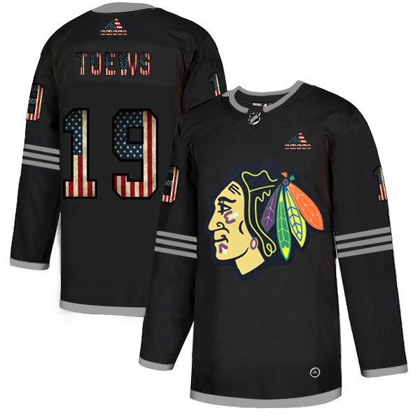 Chicago Blackhawks #19 Jonathan Toews Adidas Men Black USA Flag Limited NHL Jersey